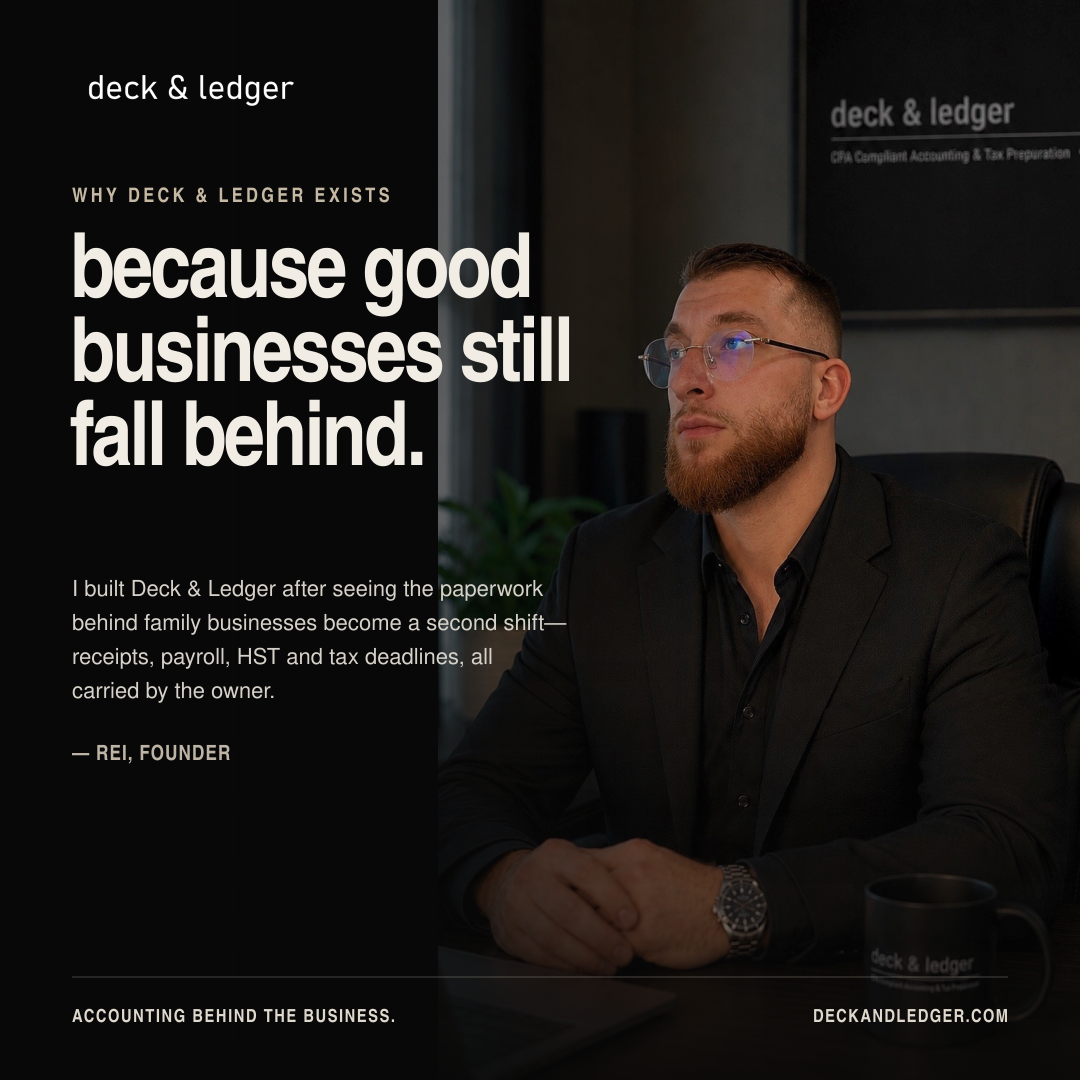 Deck and Ledger founder introduction social post