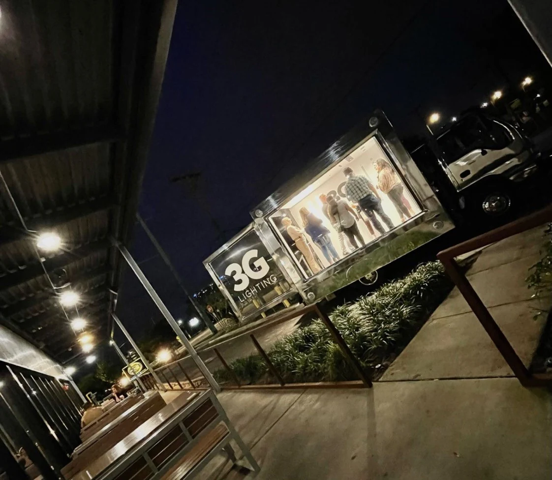 3G Lighting mobile showroom on site at night