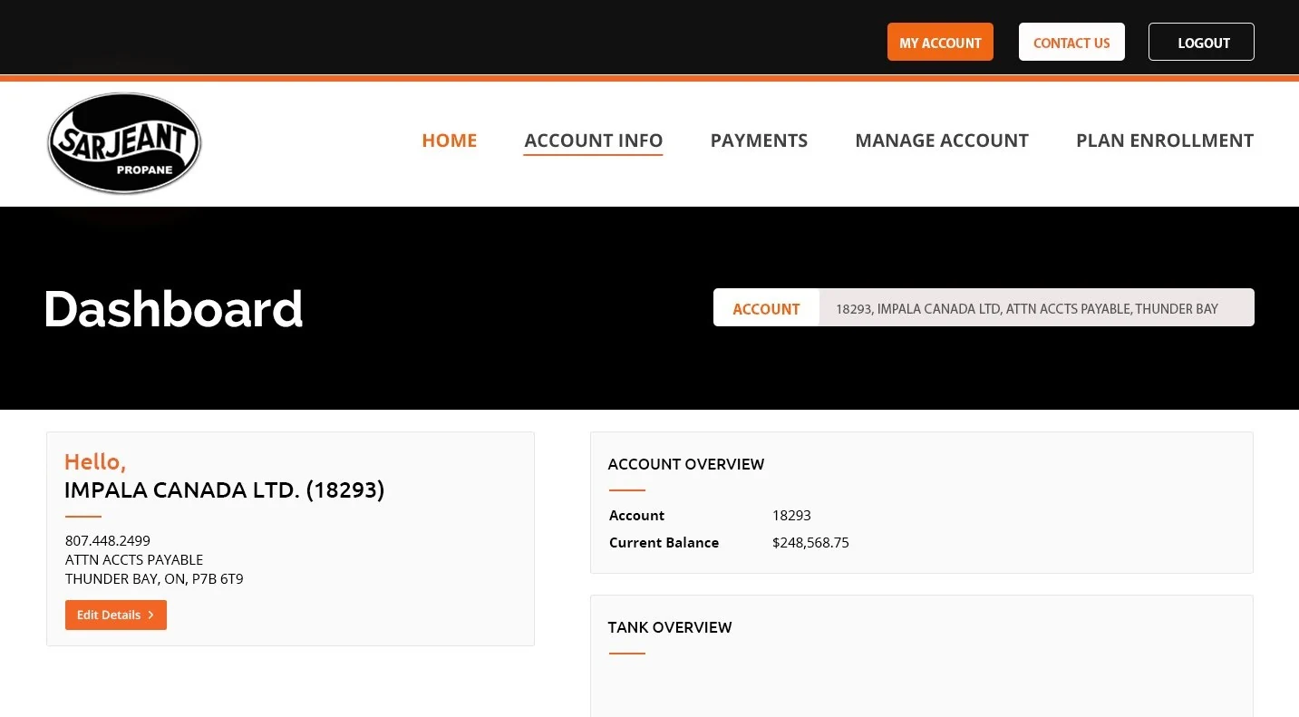 SarjeantCONNECT customer portal dashboard