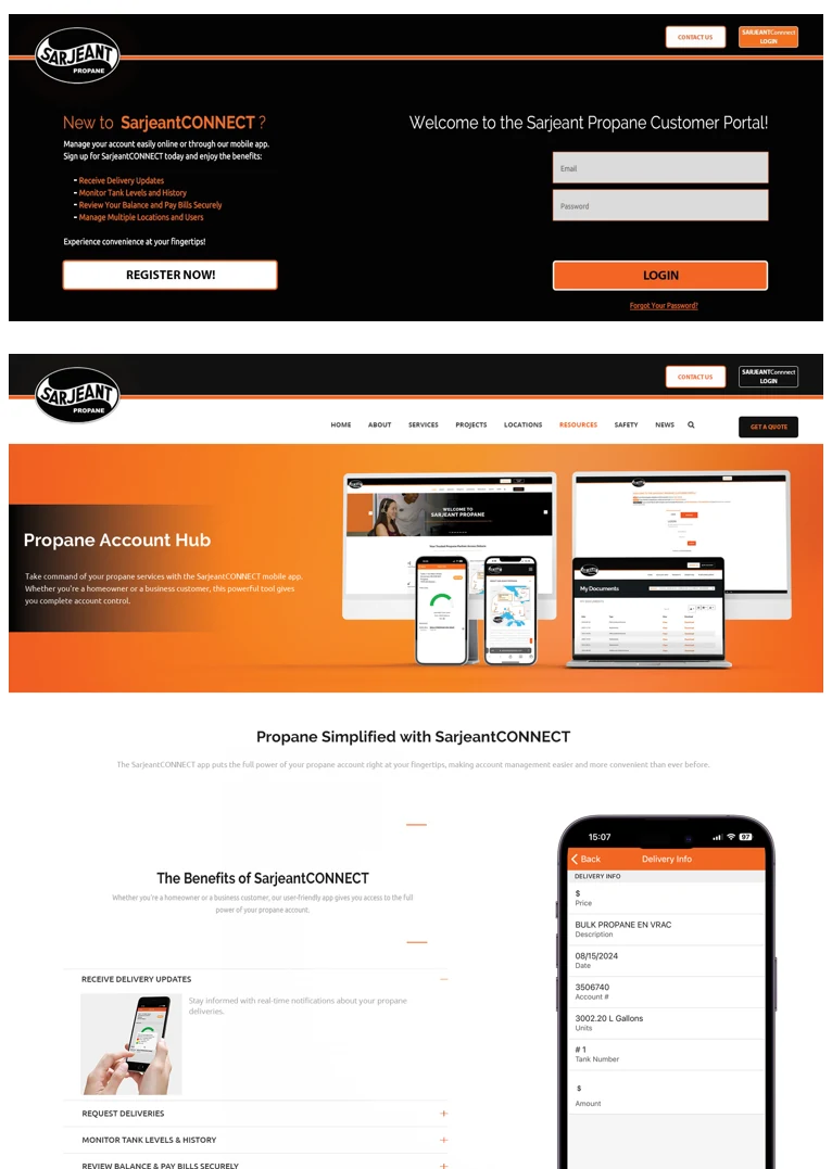 SarjeantCONNECT portal presented within the Sarjeant Propane website